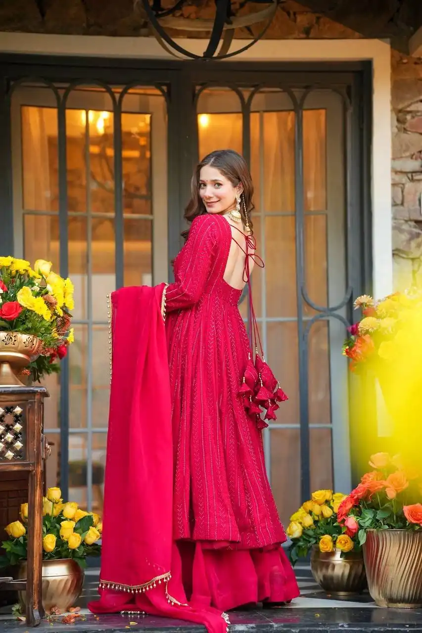 STD 6107 Designer Anarkali Sharara Suit For Wedding Function