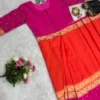 SGT 237 Mysore Silk Double Tone Orange Readymade Zip And Go Gown Saree