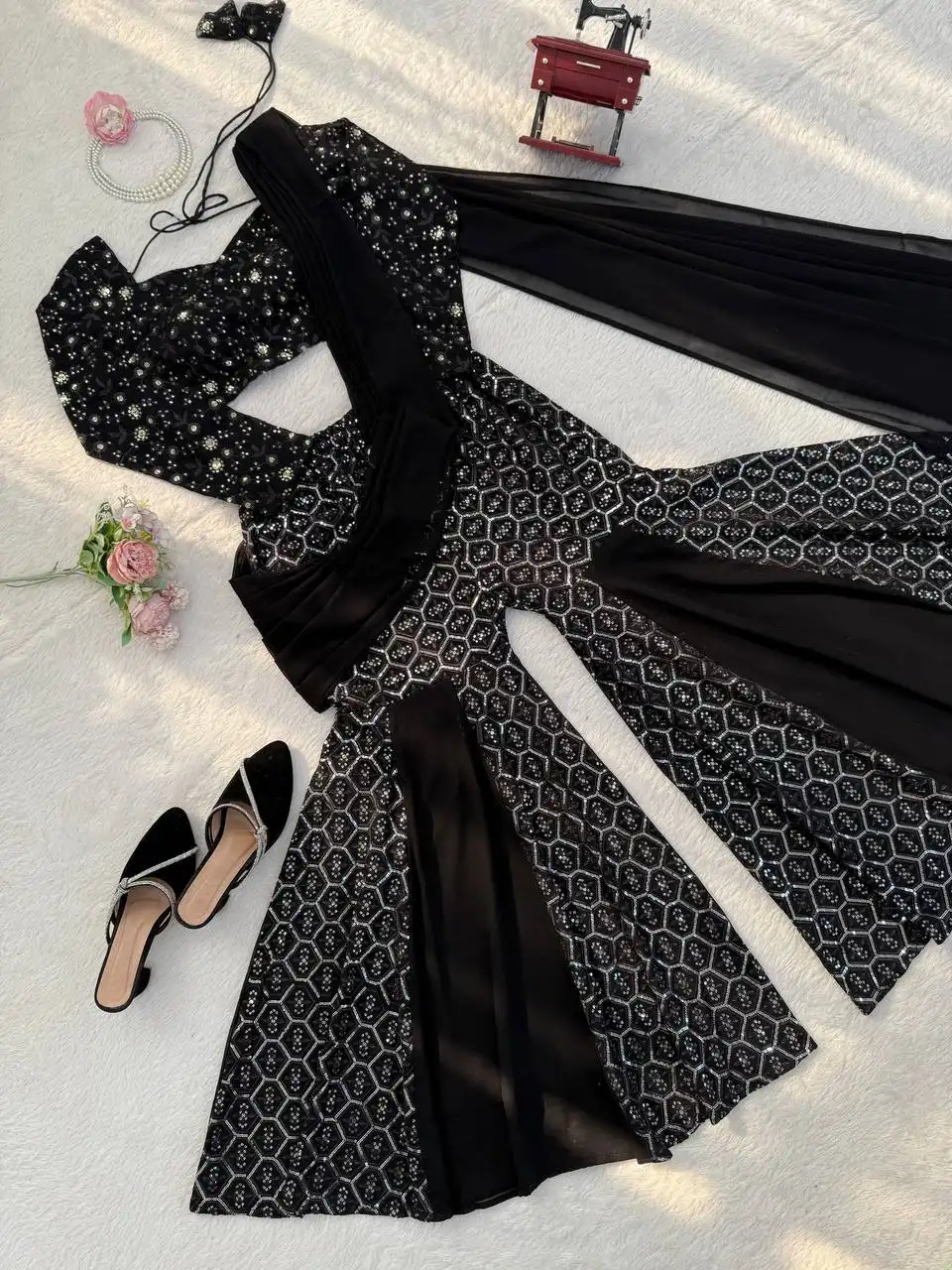 Deepika 5994 Black Thread Sequence Indo Western Suit For Women