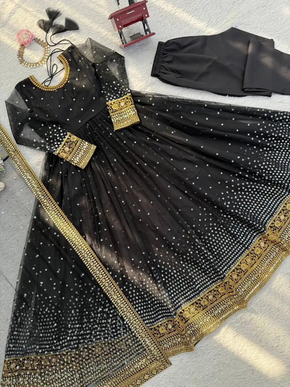 Deepika 5996 Black Designer Anarkali Long Kurti Pant With Dupatta for woman