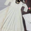 STD 6115 Heavy Work White Anarkali Readymade Dress