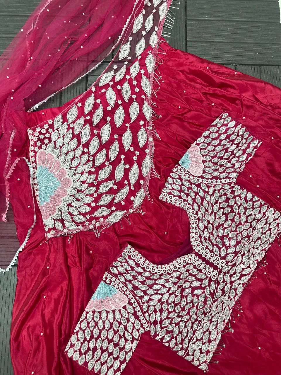 Madhuri 248 Natural Crepe Designer Party Wear Half Lehenga Saree