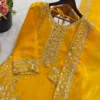 Sabina 5331 Yellow Gmy Silk Embroidery Sequence Readymade Dress