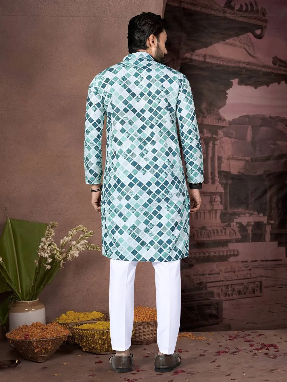Shyam Cotton Kurta Pajama Printed Sequence Embroidery Work