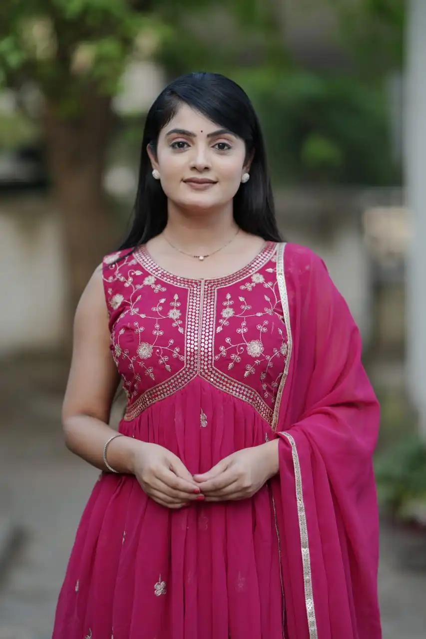 WMT 6042 Faux Gorgette Festival Gown With Dupatta