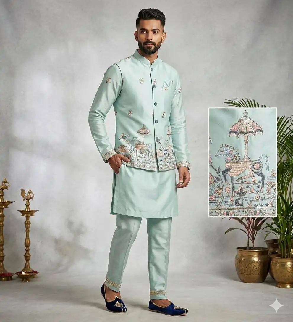 Shyam Vol 89 Wedding Kurta Pajama With Embroidery Koti