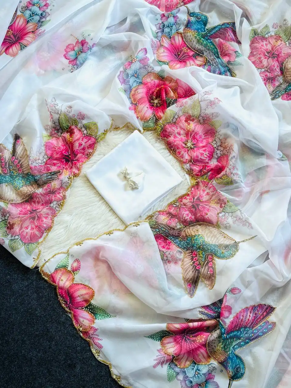 WMS 162 Floral Sparrow With Khatali Handwork Saree