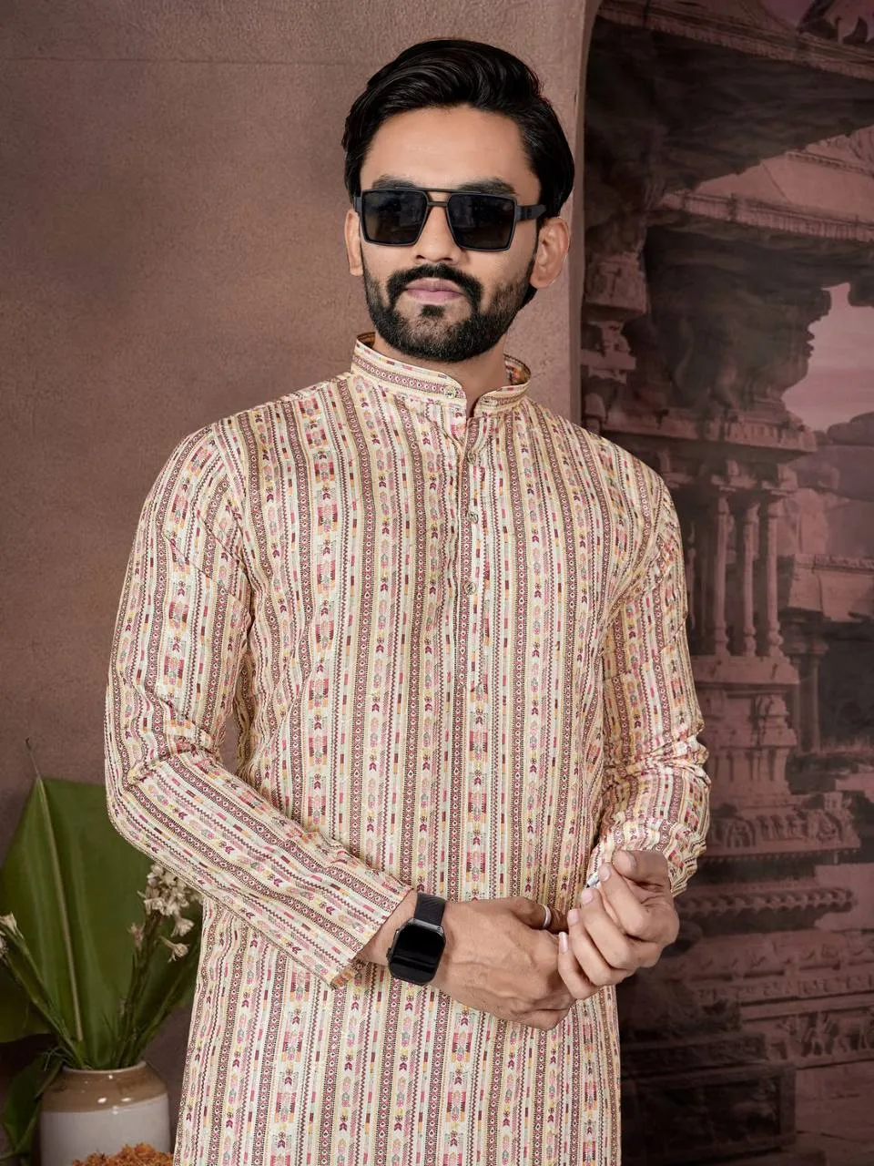Shyam Cotton Kurta Pajama Printed Sequence Work