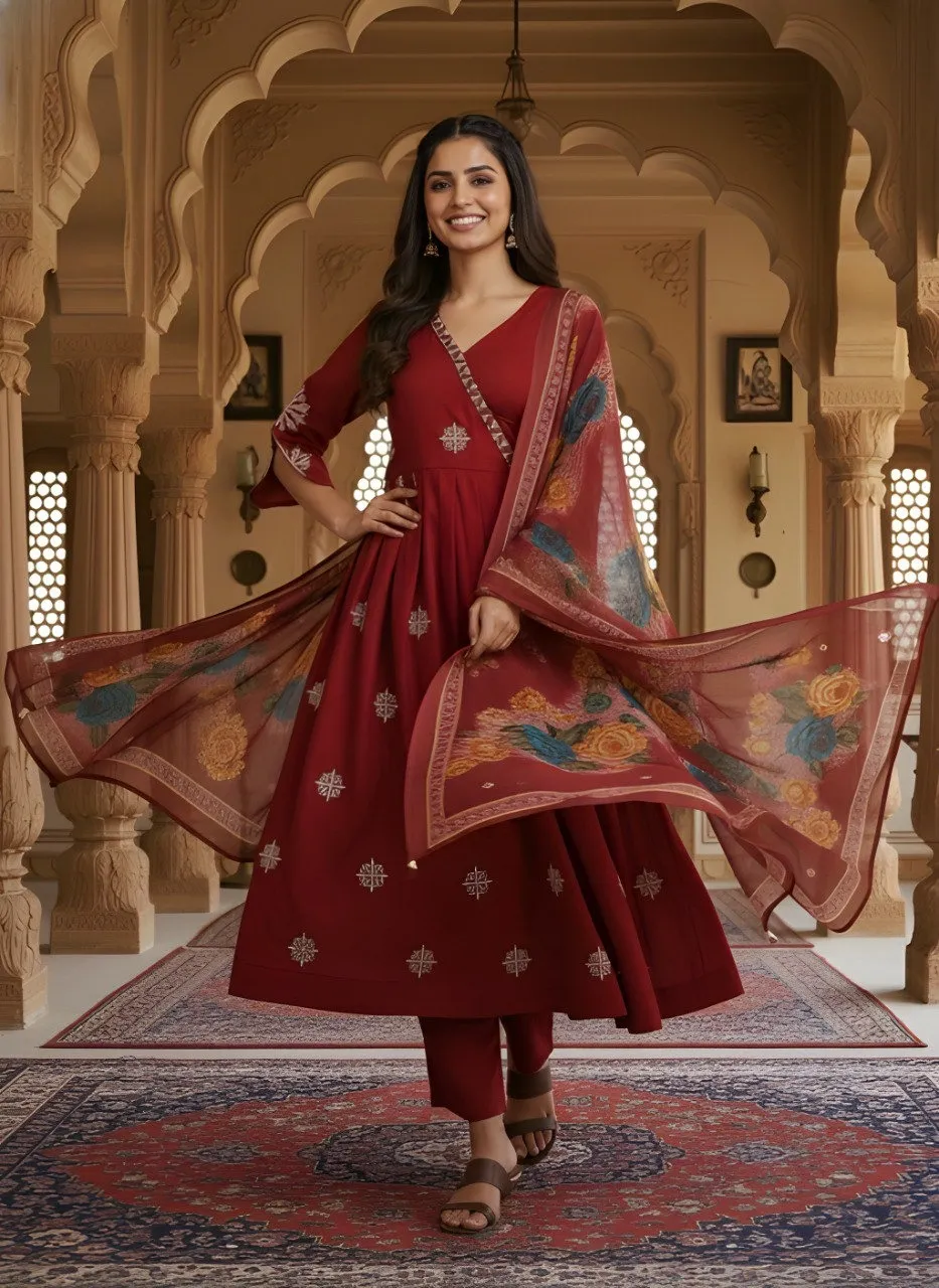 Shiv Vol 130 Maroon Roman Silk Readymade Dress