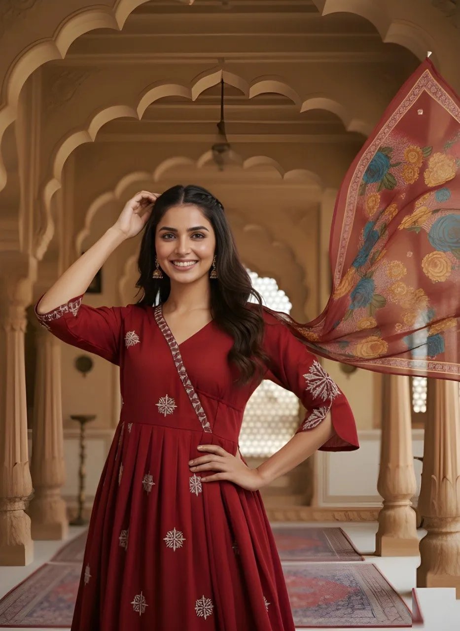 Shiv Vol 130 Maroon Roman Silk Readymade Dress