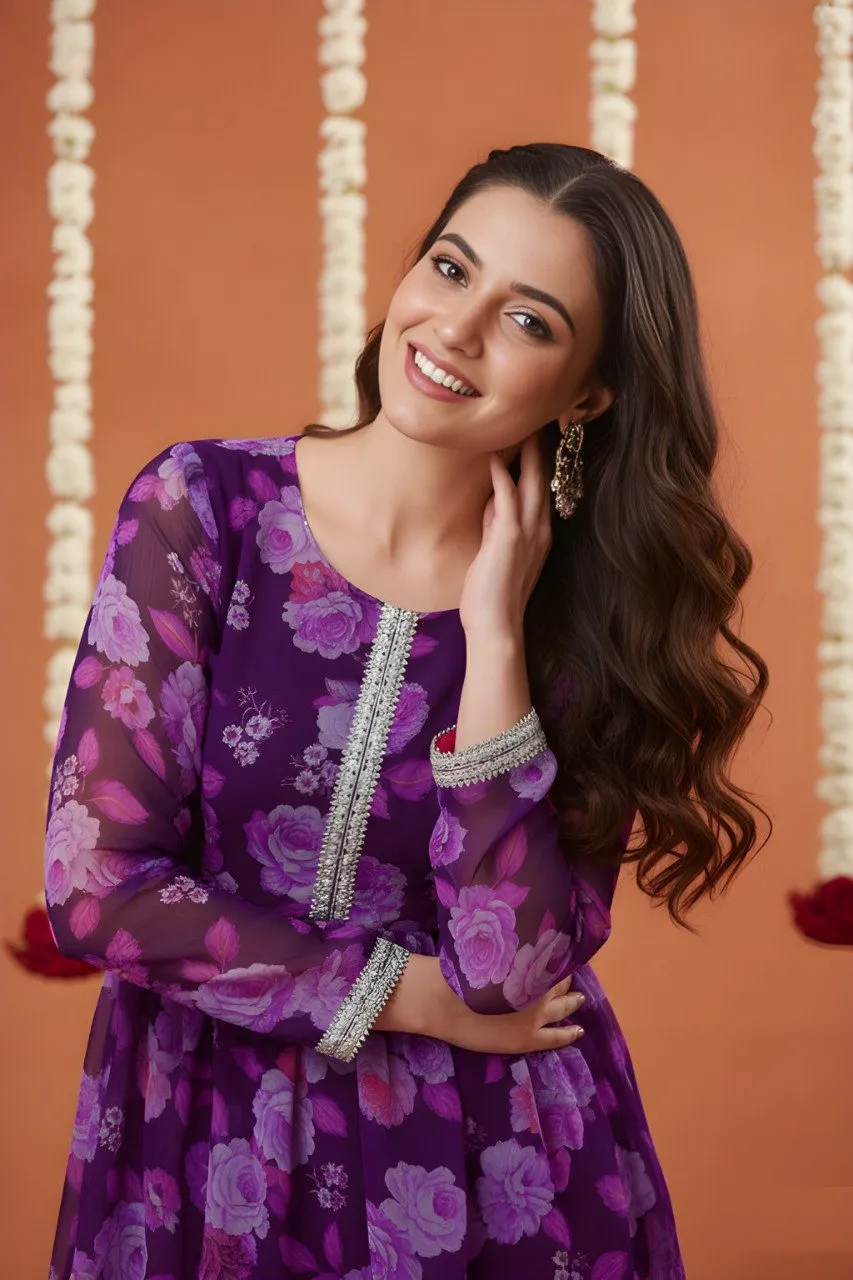 Shiv Vol 143 Purple Georgette Printed Co Ord Set