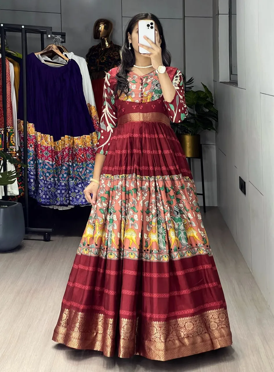 WMT 6009 Soft Silk Kalamkari Printed Gown