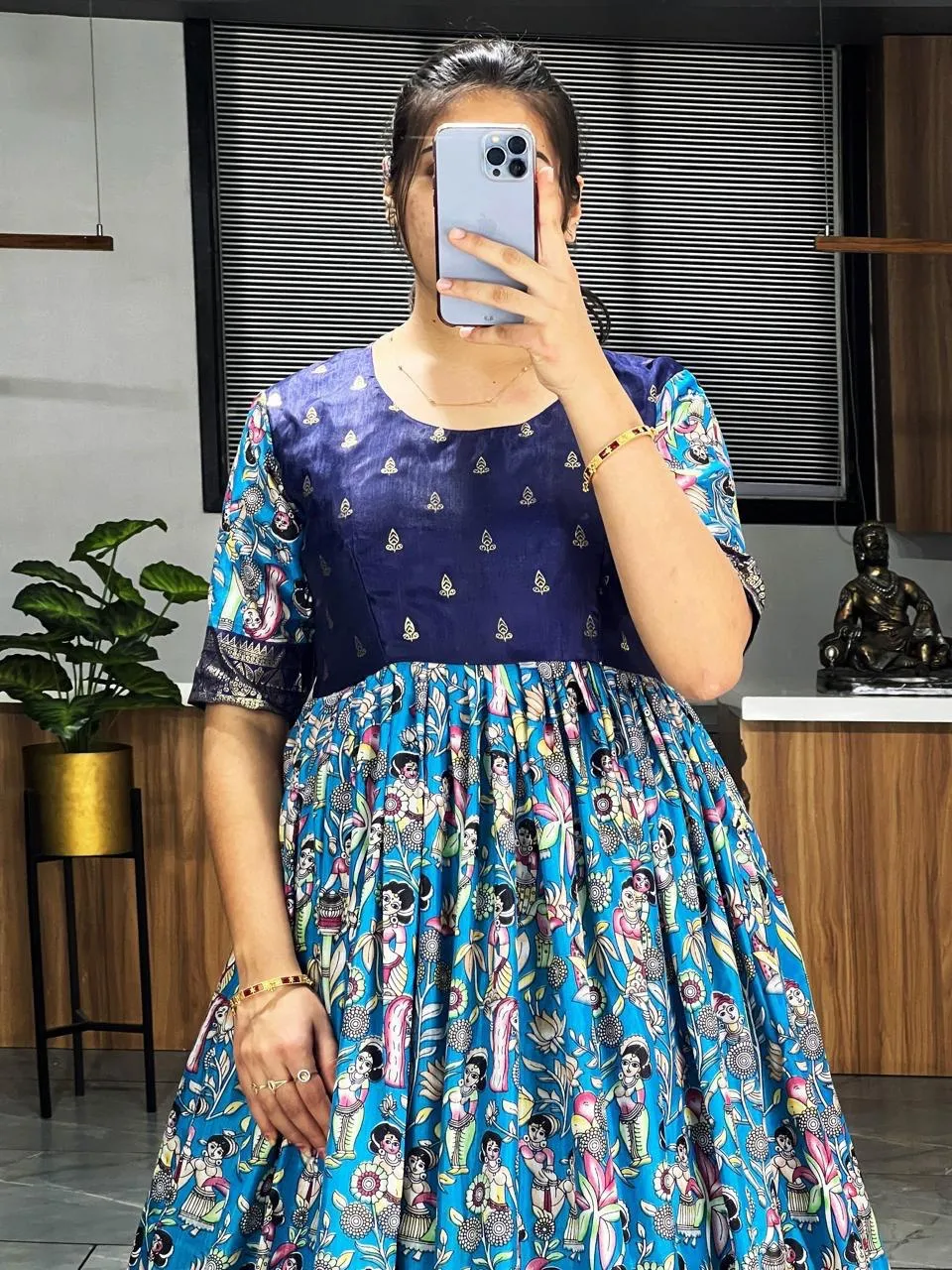 WMT 6030 Soft Dola Silk Kalamkari Printed Gown Collection