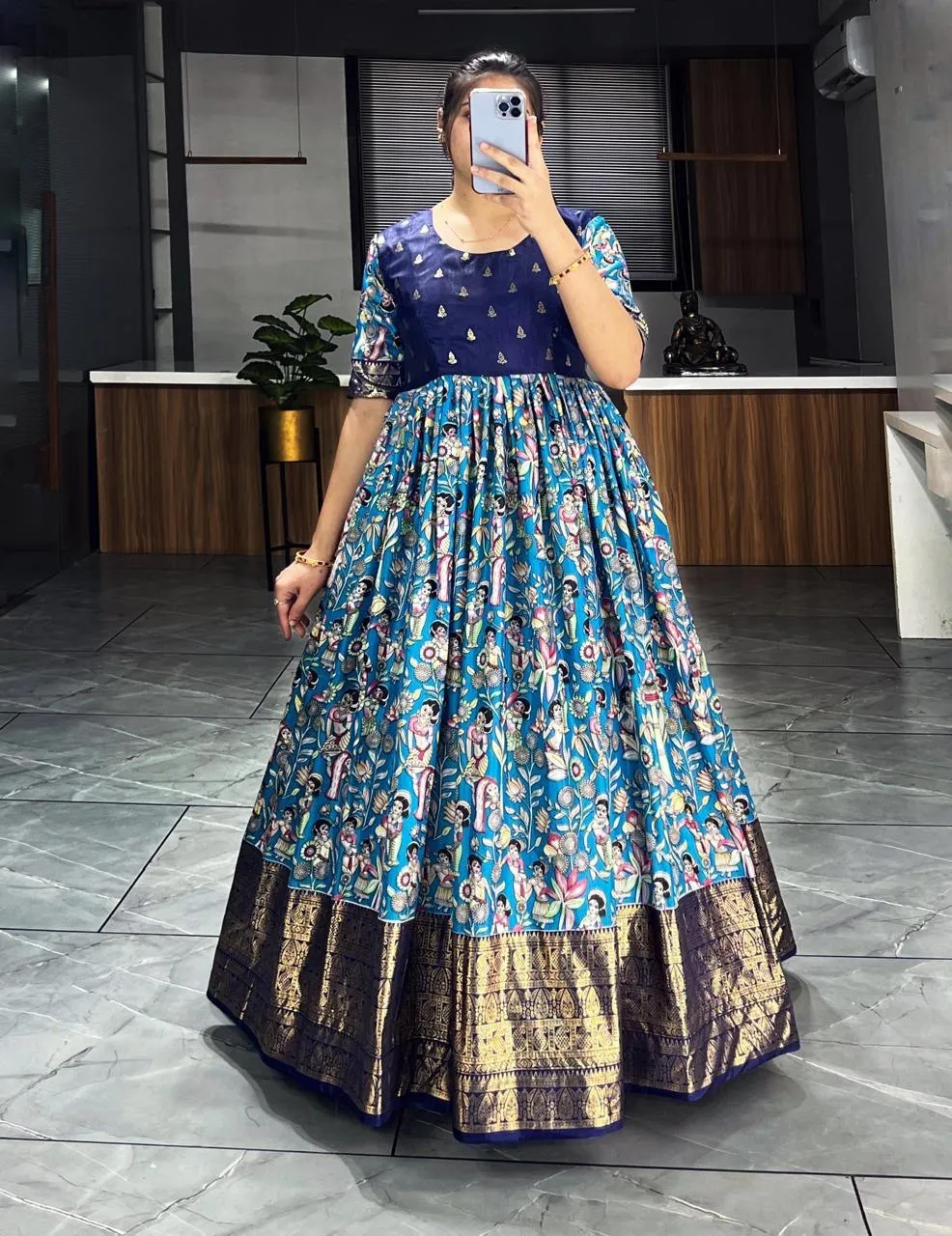 WMT 6030 Soft Dola Silk Kalamkari Printed Gown Collection