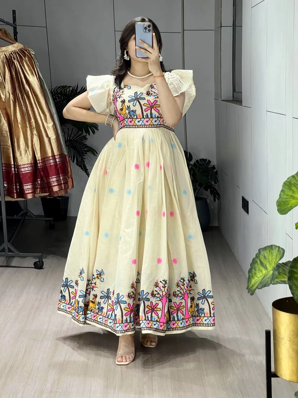 WMT 8230 Kora Cotton Kalamkari Floral Embroidery Gown