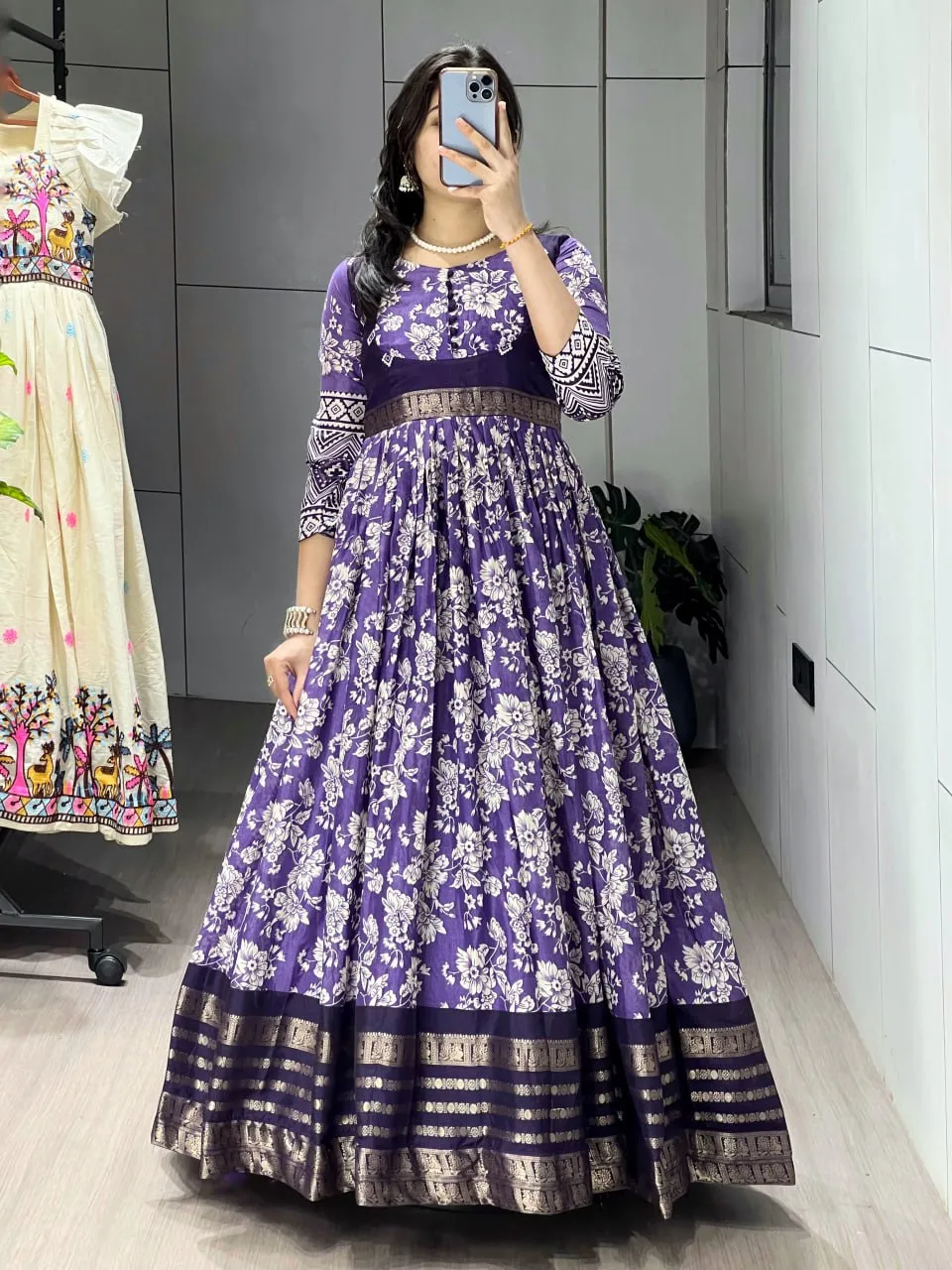 WMT 8232 Soft Silk Kalamkari Floral Printed Gown