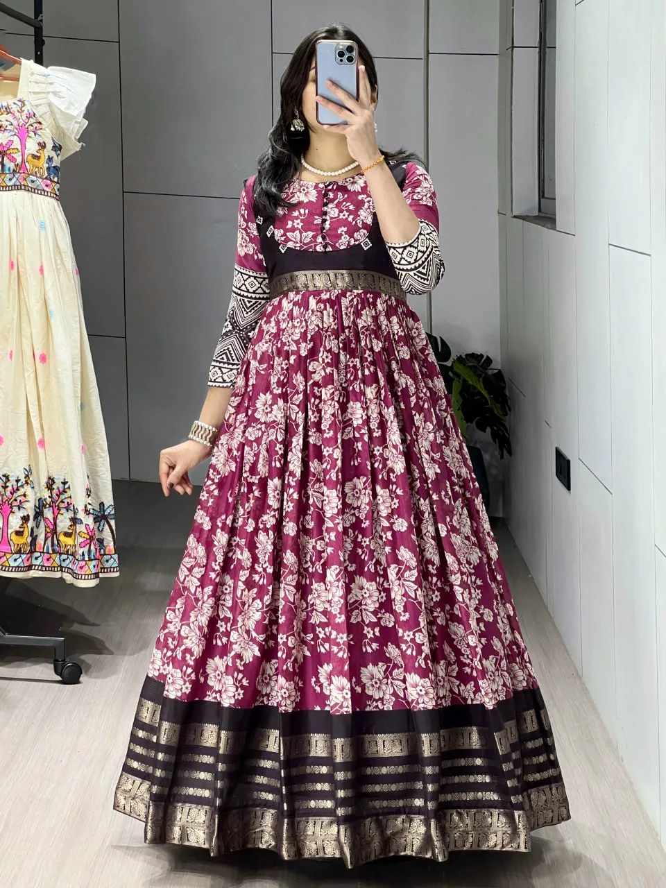 WMT 8232 Soft Silk Kalamkari Floral Printed Gown