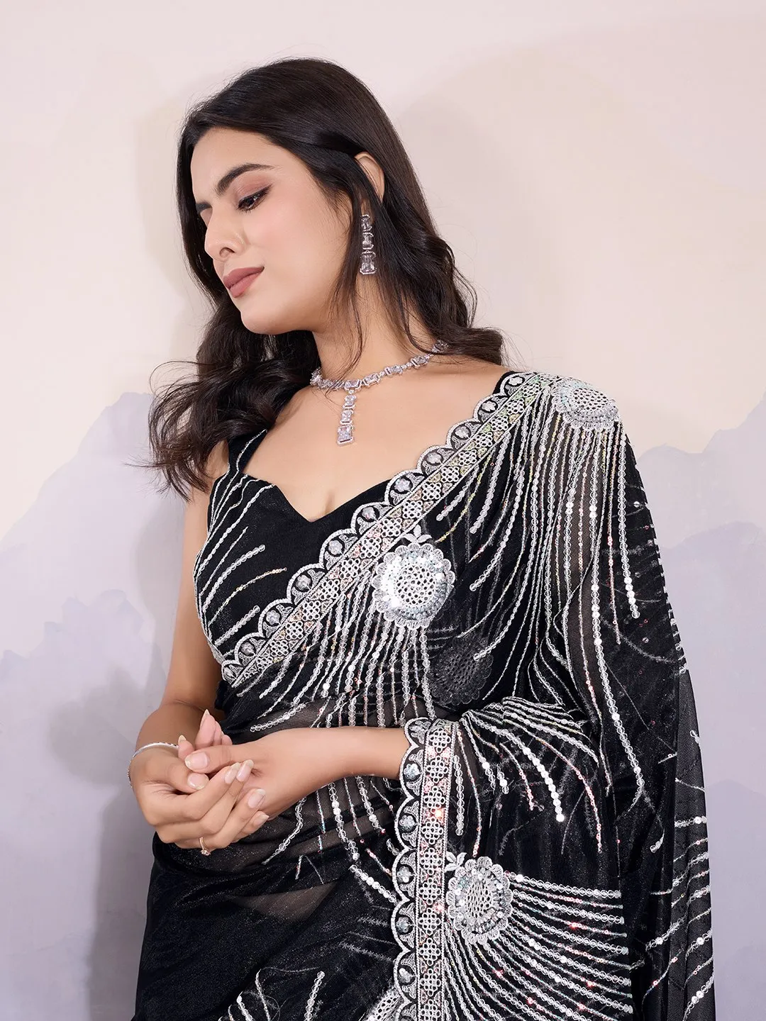 Kiara Kohinoor1 Twill Net sequins Work Party Wear for woman