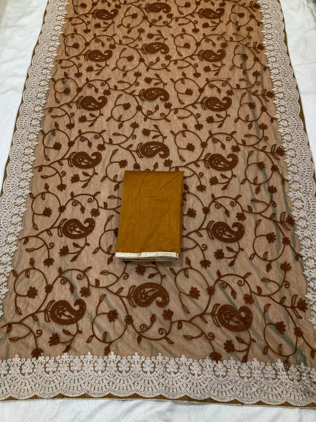 Kiara Reemani Tone Twill Net Chikankari Work Saree for woman