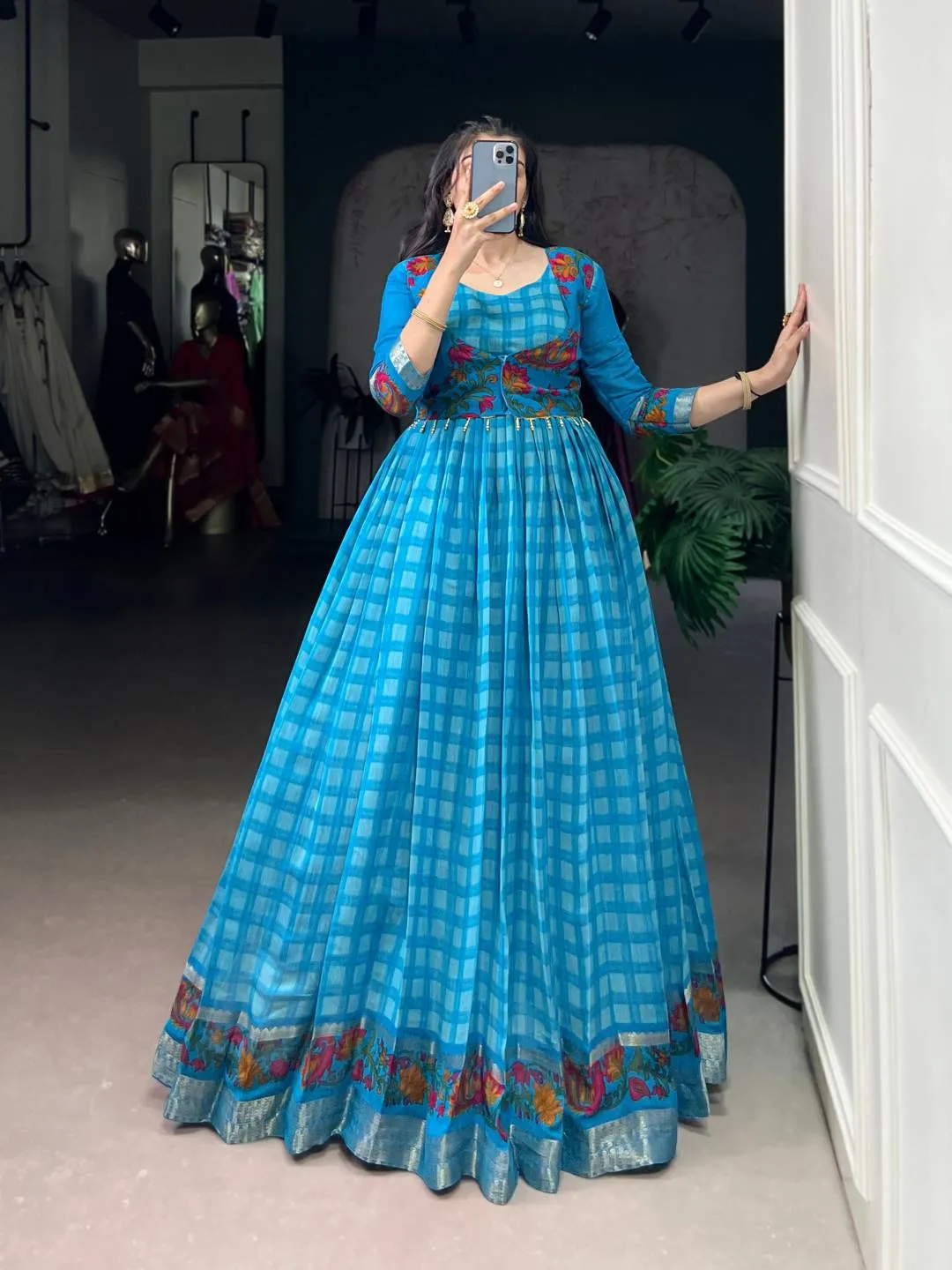 WMN 5034 Viscose Chanderi Printed Weaving Gown
