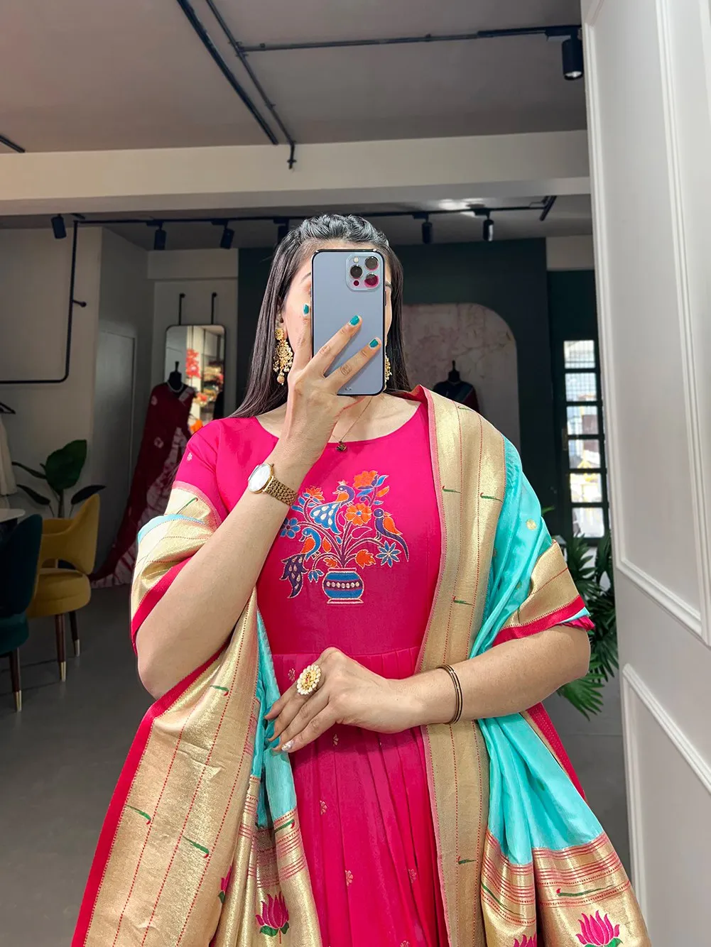 WMN 5302 Jacquard Silk Festive Gown for woman