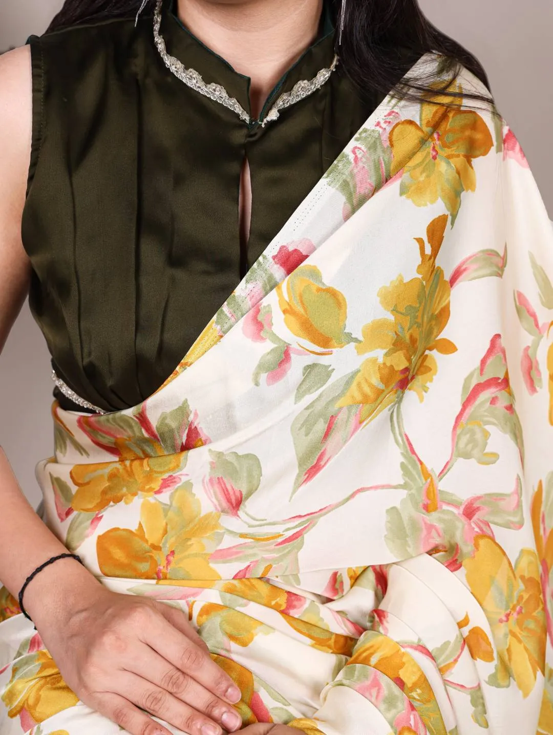 WMN 7008 Satin Silk Floral Printed Saree for woman