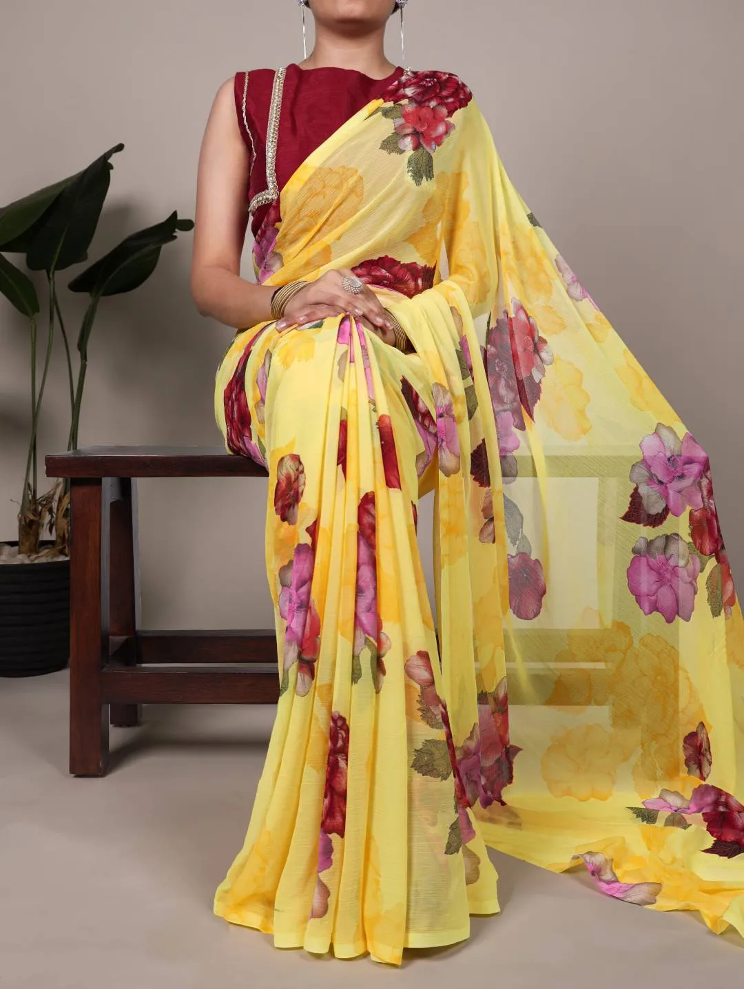 WMN 7009 Chiffon Floral Printed Saree for woman