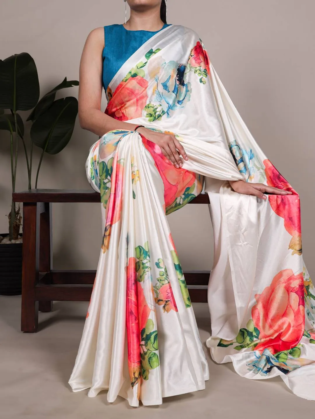 WMN 7027 Satin Silk Floral Printed Party Wear Saree