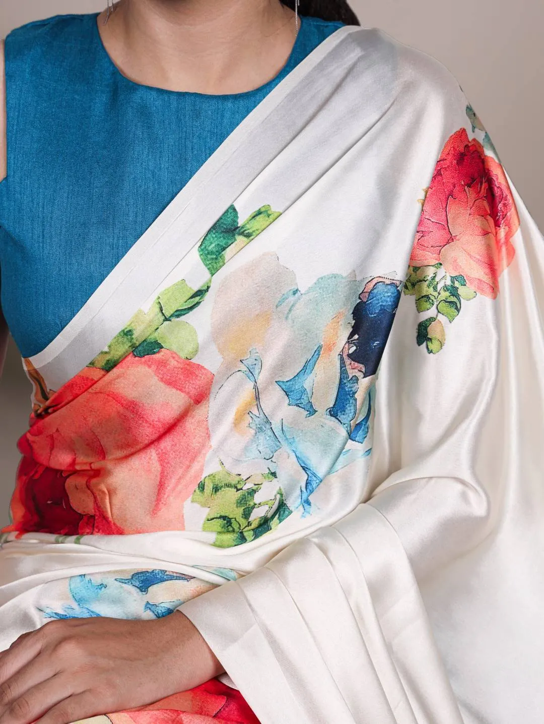 WMN 7027 Satin Silk Floral Printed Party Wear Saree