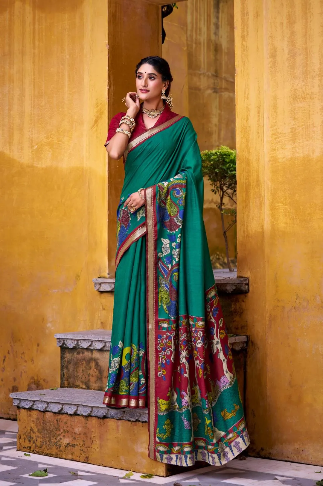 WMN 7048 Viranshi Viscose Chanderi Kalamkari Weaving Saree for woman