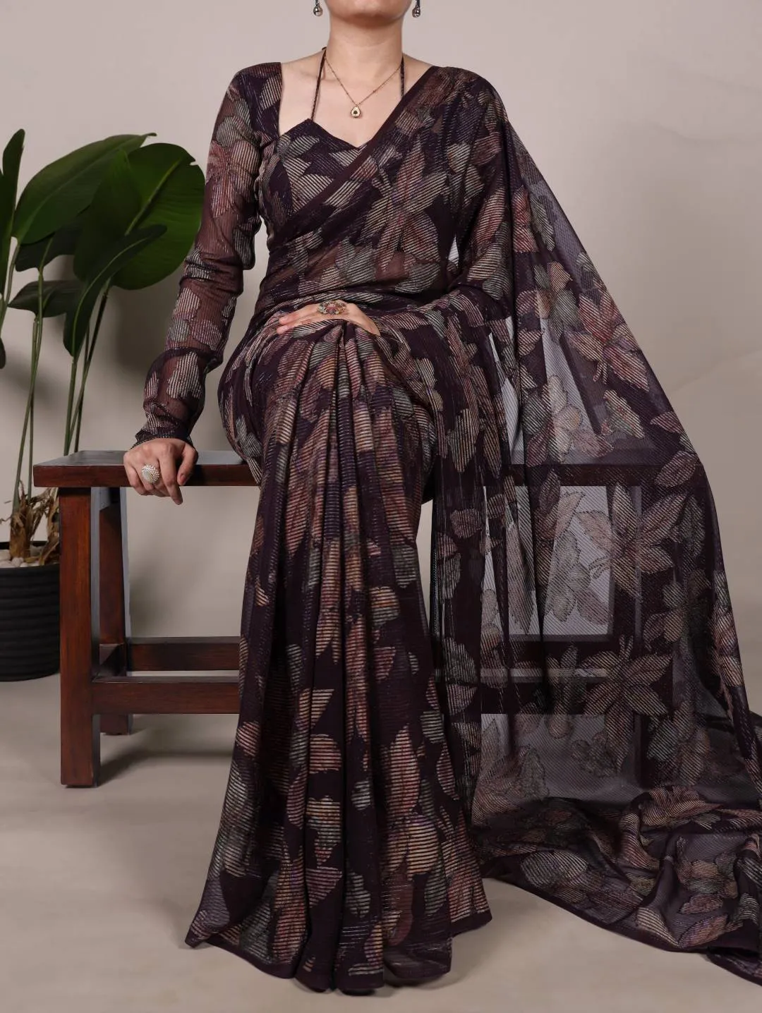 WMN 7052 Alara Lurex Brasso Floral Viscose Brasso Saree