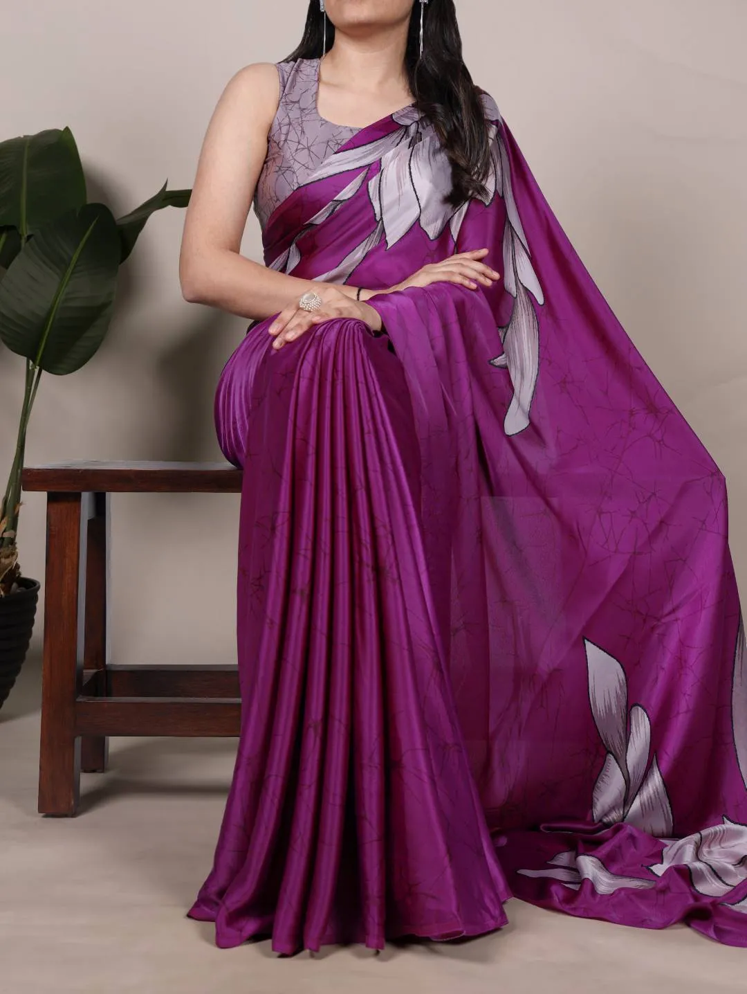 WMN 7054 Satin Silk Floral Printed Saree for woman
