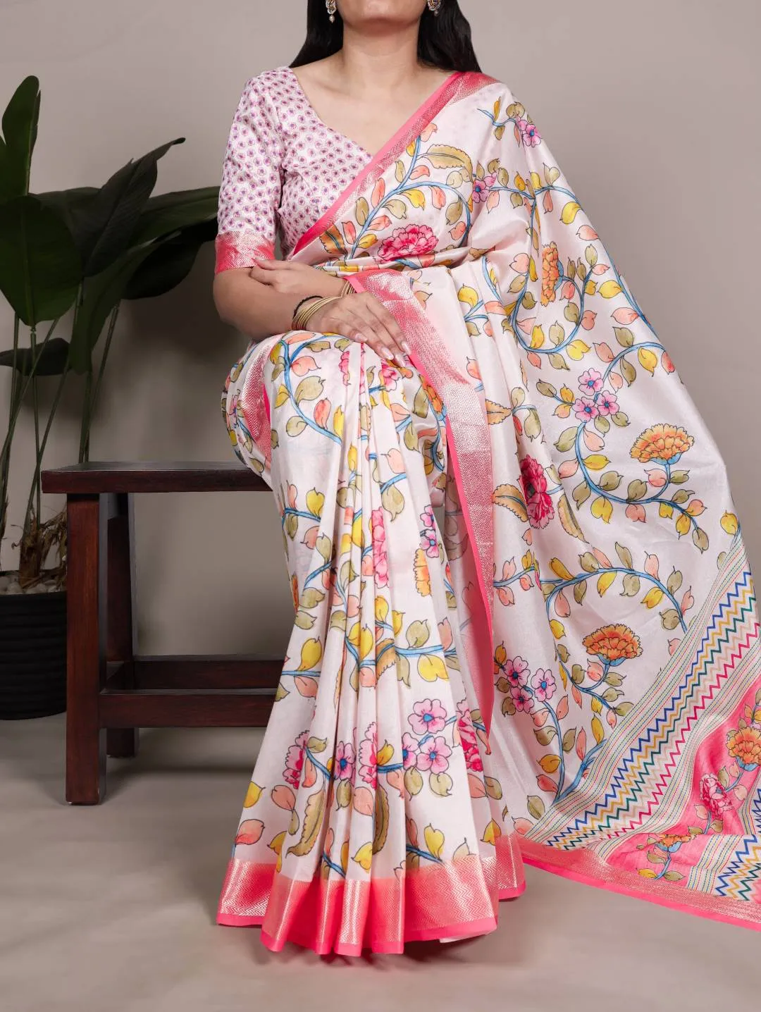 WMN 7057 Tasar Silk Floral Printed Saree
