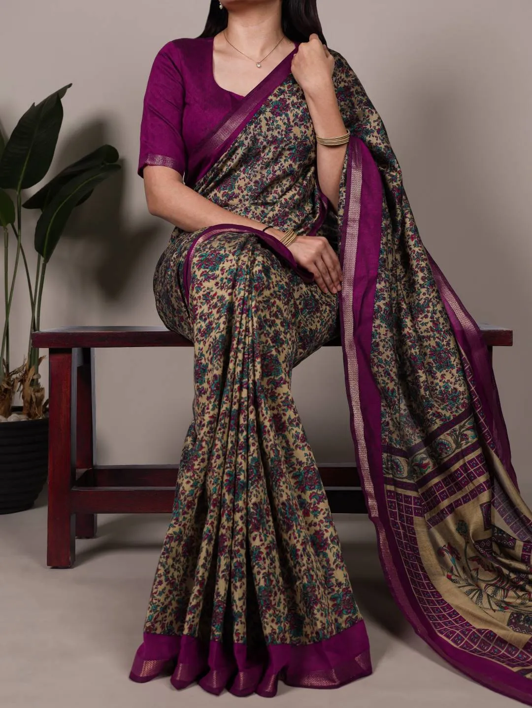 WMN 7200 Viscose Chanderi Printed Weaving Work Saree
