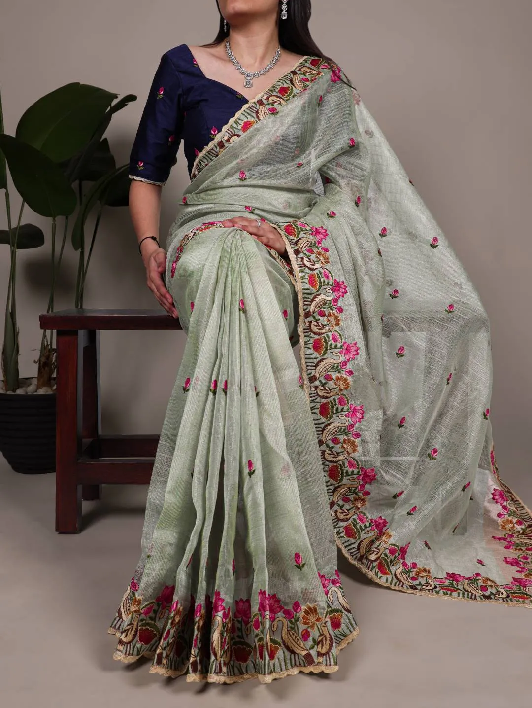 WMN 7400 Zari Kota Tissue Party Wear Embroidery Saree