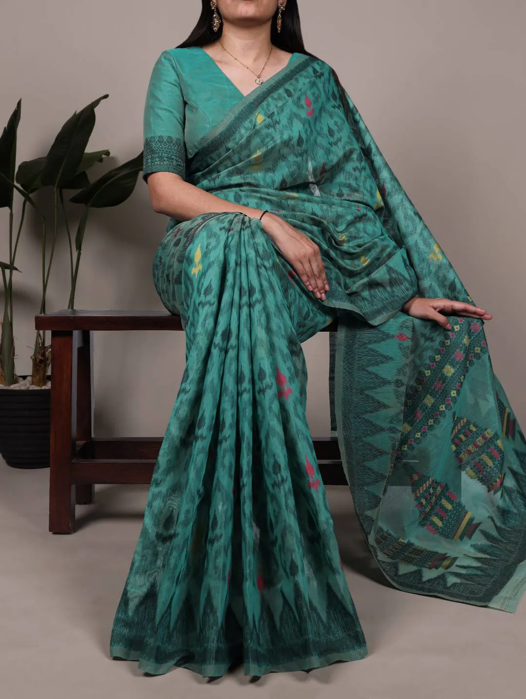 WMN 7414 Poly Cotton Thread Weaving Work Saree
