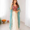 BDB 48 Crepe Silk Embroidery Blouse Dhoti Shrug Set Indo Western In India for woman