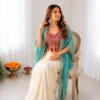 BDB 48 Crepe Silk Embroidery Blouse Dhoti Shrug Set Indo Western In India for woman
