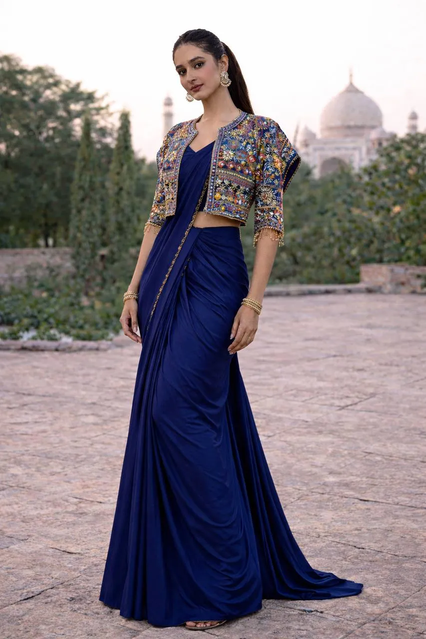 BDB 67 Crep Silk Embroidery Work Ready To Wear Saree for woman