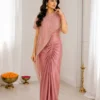 BDB 71 Pink Crepe Silk Indo Western Saree with Heavy Sequins Embroidery Cape Blouse Designer Party Wear Saree for Women