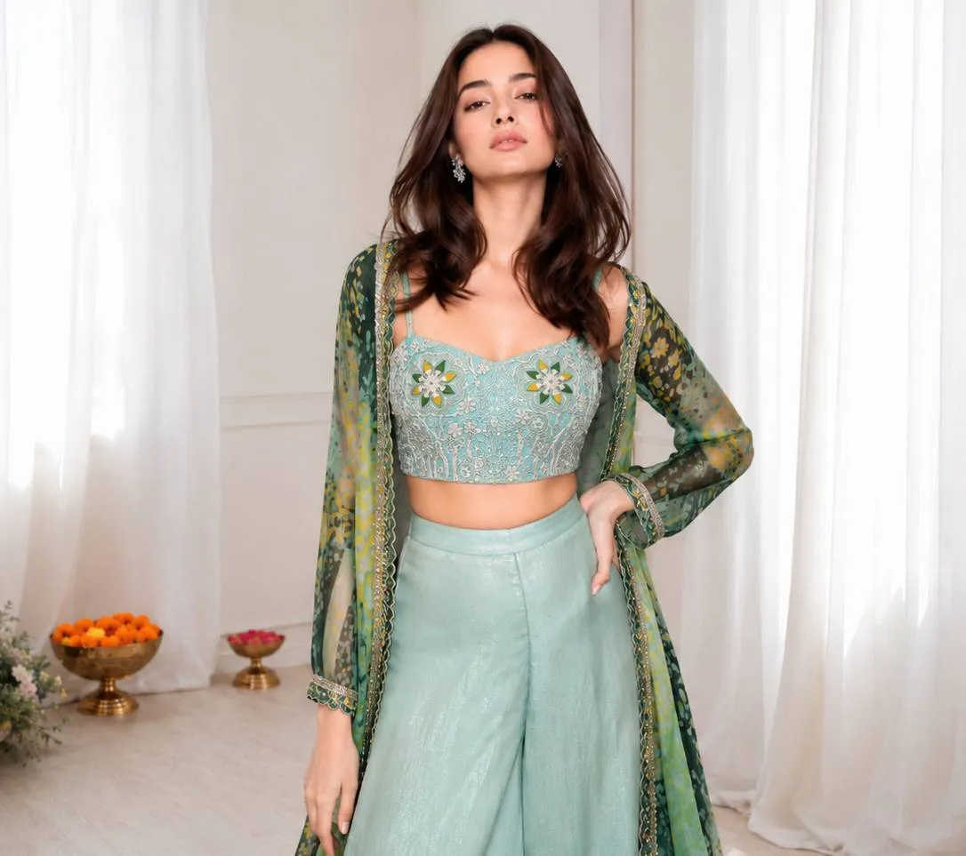 BDB 76 Georgette Embroidery Plazzo Set With Shrug Indo Western