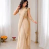 BDB 77 Cream Georgette Ready to Wear Saree with Heavy Embroidered Designer Blouse Wedding & Party Wear Saree