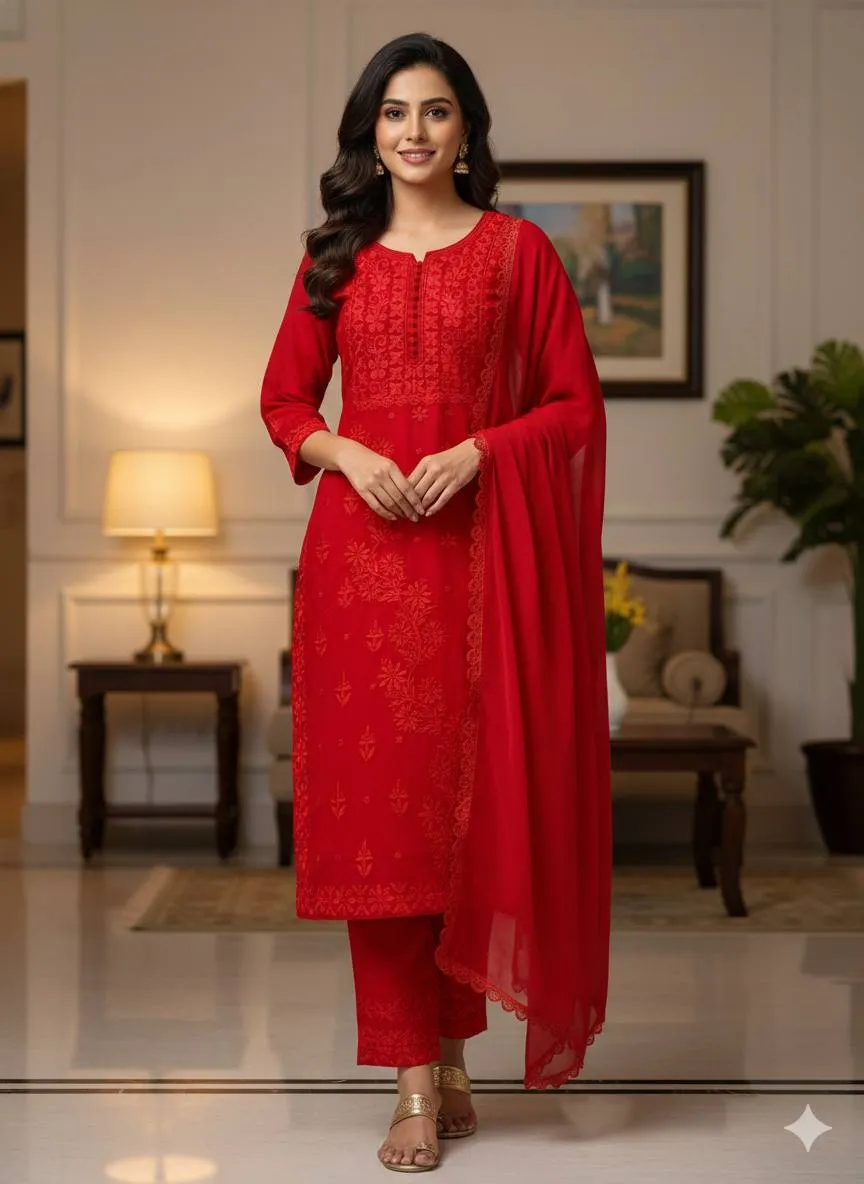 BV 354 Georgette Kurti Pant With Dupatta Embroidery Work for woman