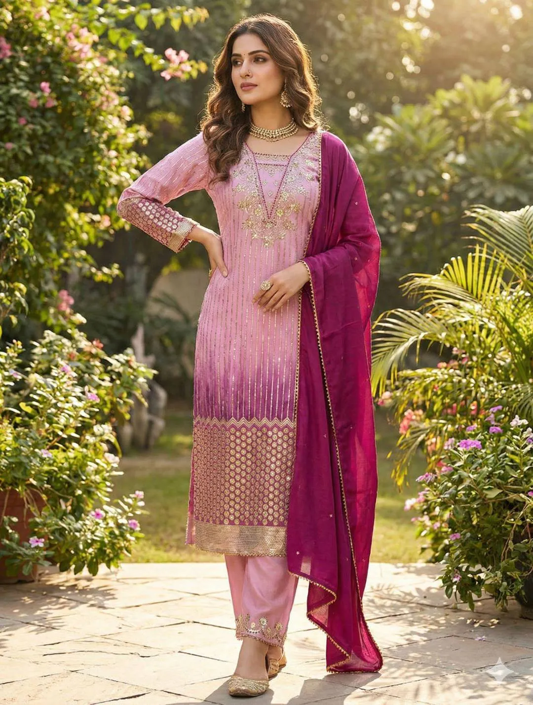 BV 445 Chinon Sequence Embroidery Work Readymade Dress woman