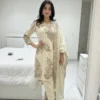 BV 449 Fendy Silk White Kurti Pant With Dupatta Sequence Embroidery Work for woman