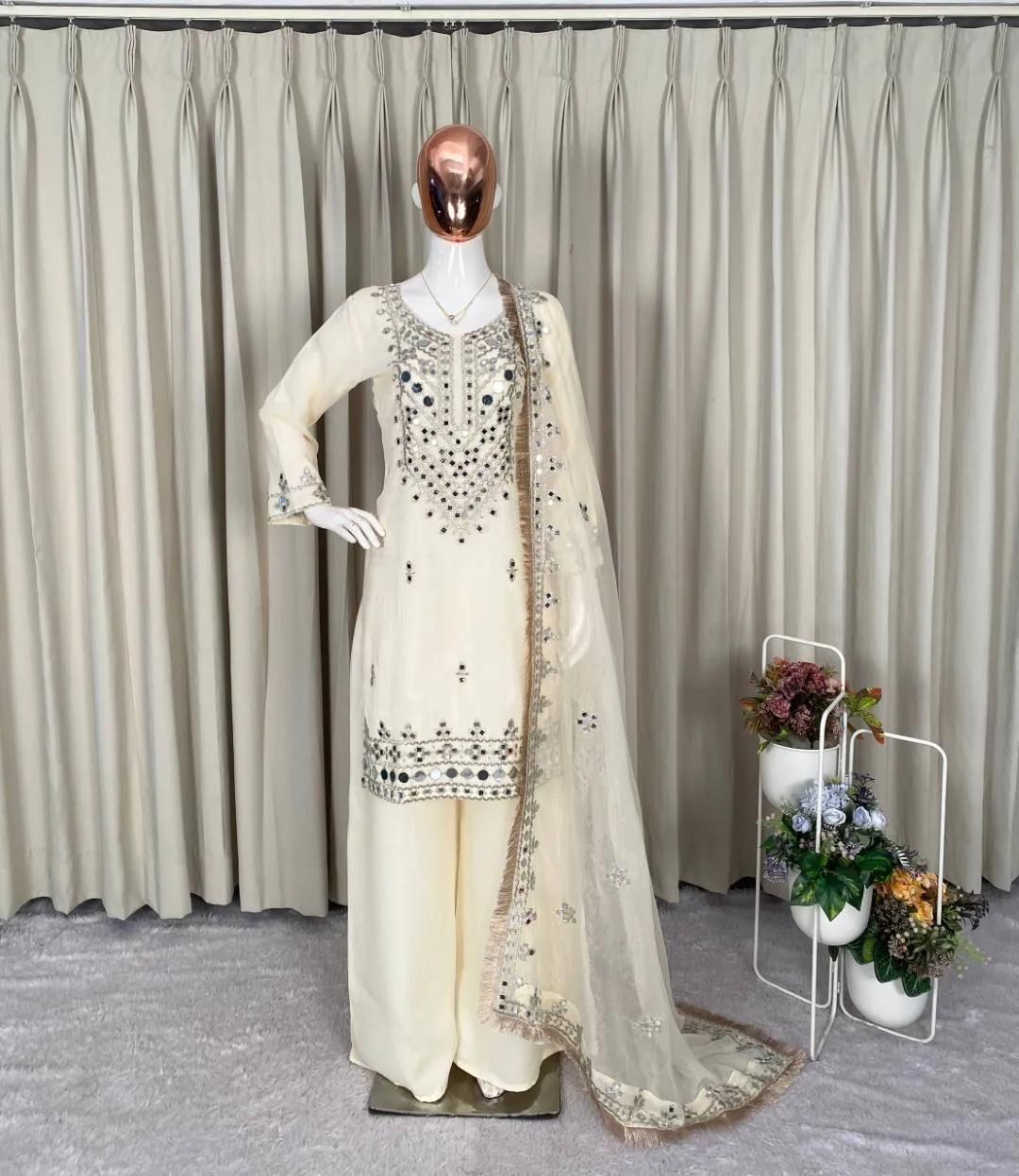 BV 452 Georgette Mirror Embroidery Work Readymade Dress for woman