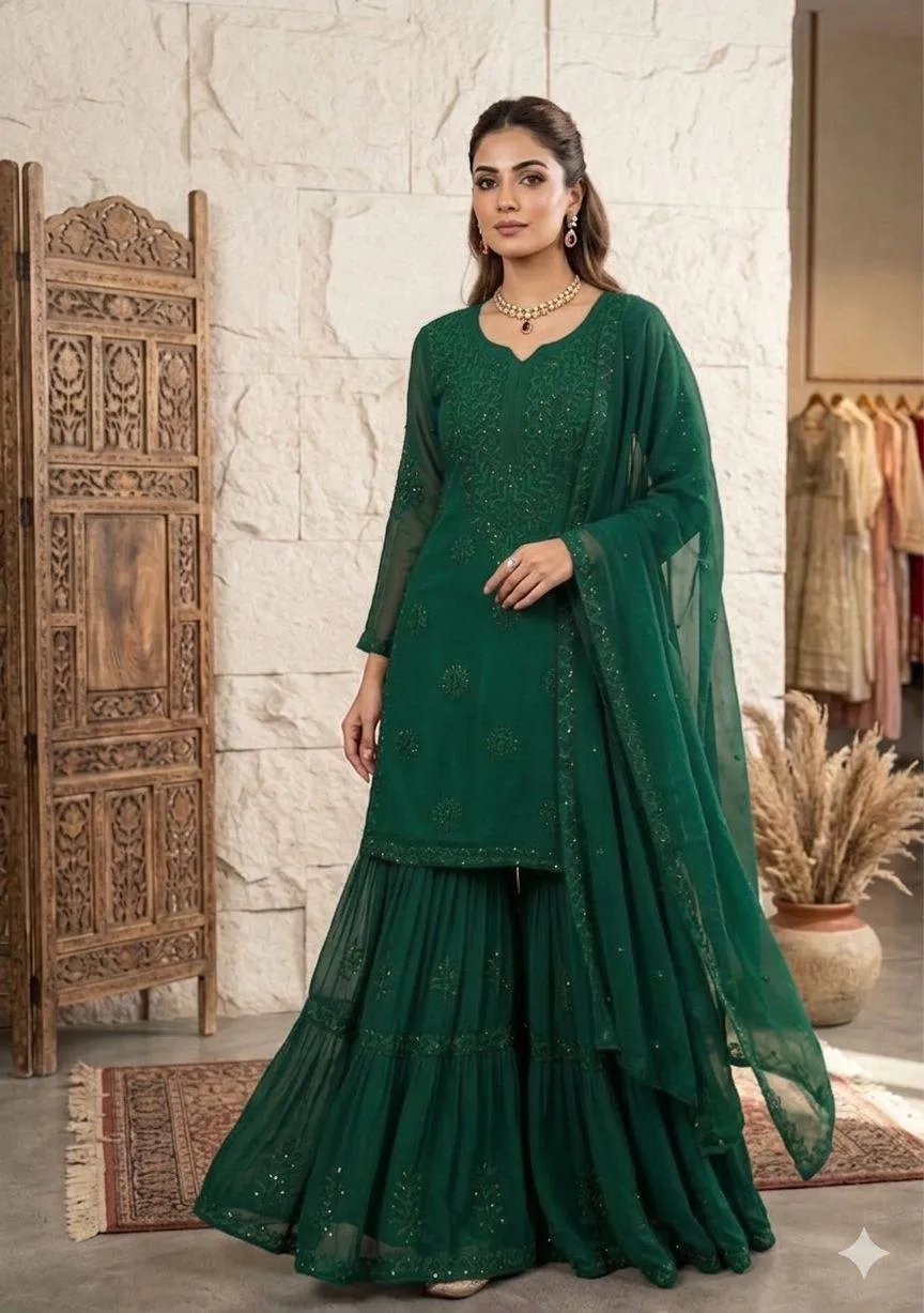 BV 456 Georgette Sequence Embroidery Festival Sharara Suit for woman green