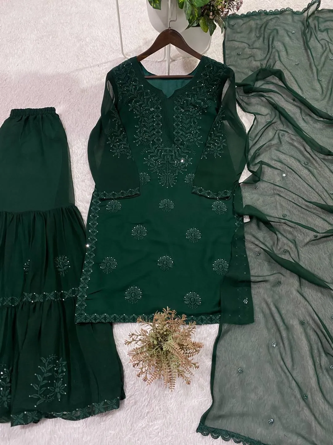 BV 456 Georgette Sequence Embroidery Festival Sharara Suit for woman green