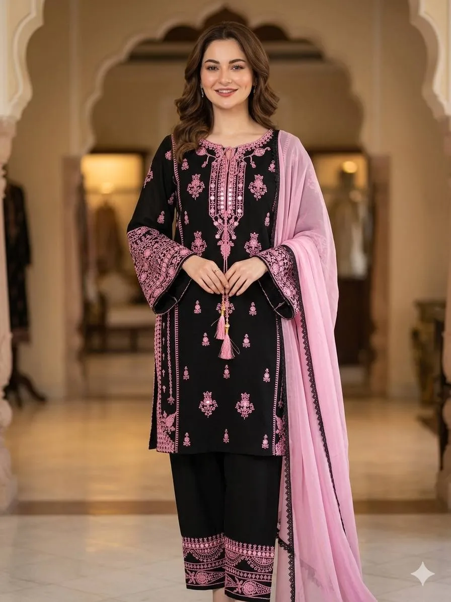 BV 465 Rayon Embroidery Work Readymade Dress for woman black