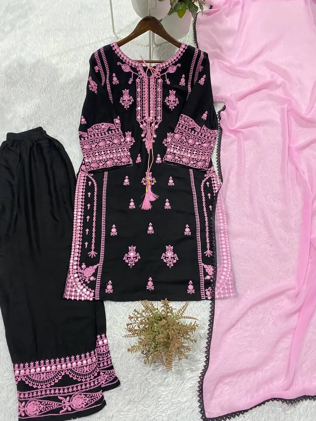 BV 465 Rayon Embroidery Work Readymade Dress for woman black